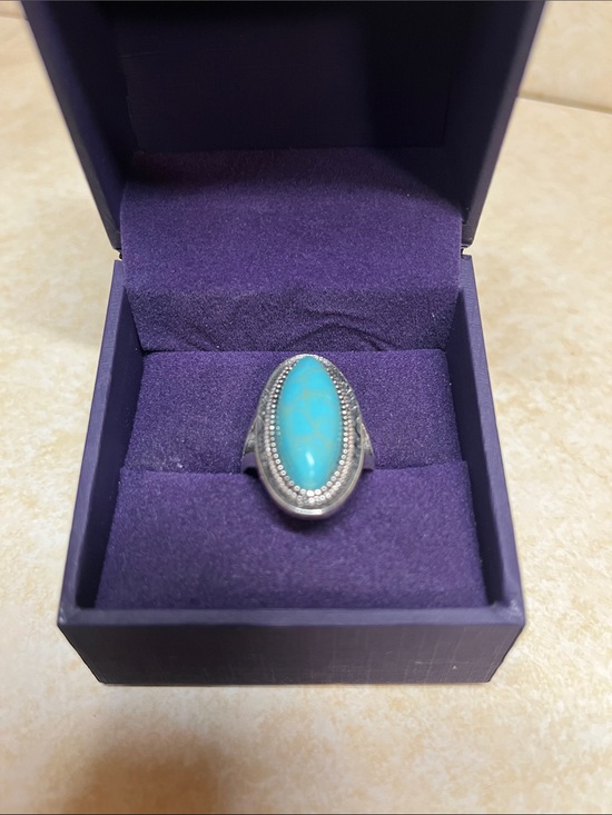 faux Jewelry - Sterling Silver Turquoise Oval Statement Ring - Blue